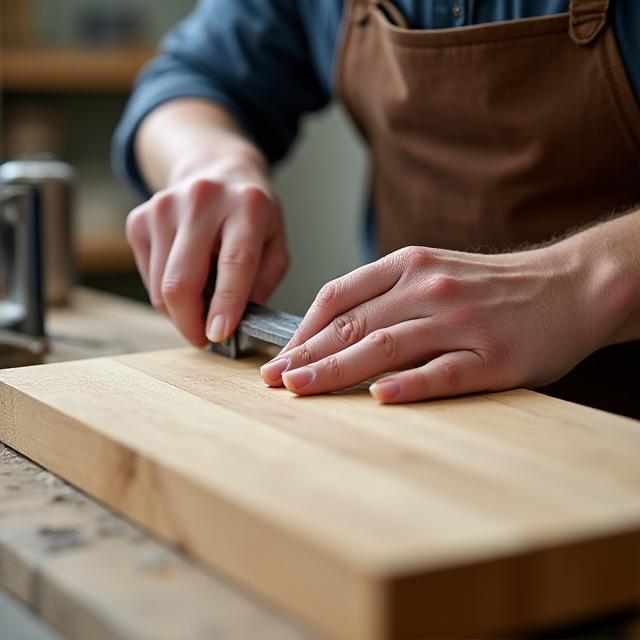 Artisan measuring a custom wood frame
