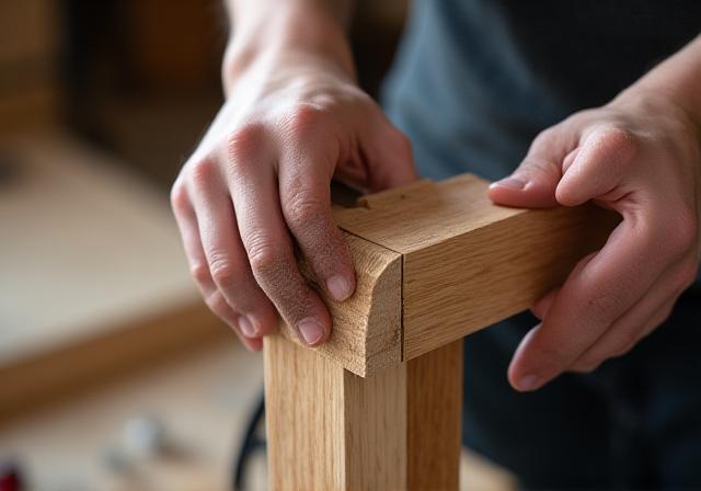 Artisan working on a heavy wooden frame